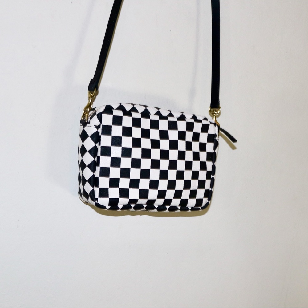 SOLD! ❤️ Clare V. Midi Sac Checker Print Crossbody Bag in Cream/Black - Picture 8 of 16